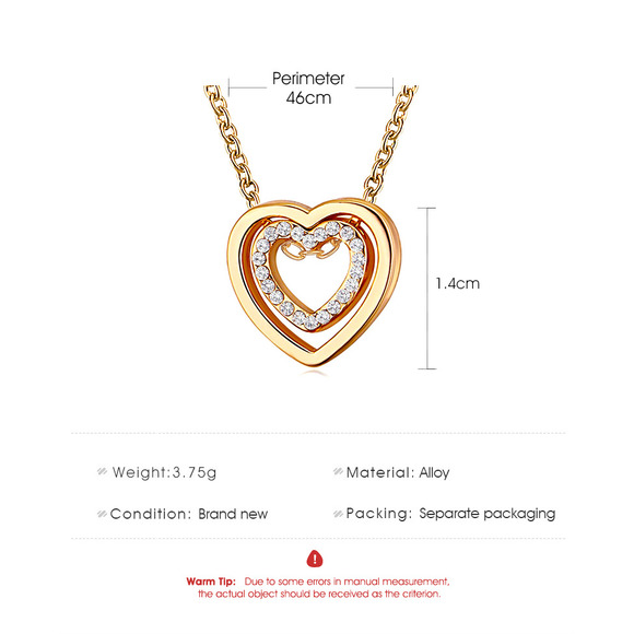 Sweet and Classy Heart within Heart Gold Tone Necklace - Picture 3 of 4